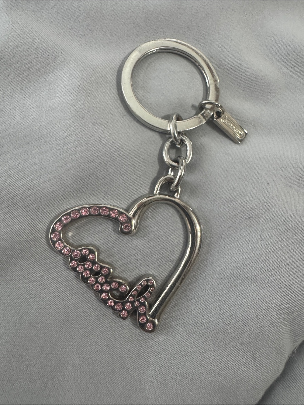 VINTAGE COACH Silver Heart Keychain with Pink Crystal Accents